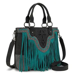 Trinity Ranch x Montana West Floral Tooled Fringe Saddle Stitch Tote/Crossbody Bag
