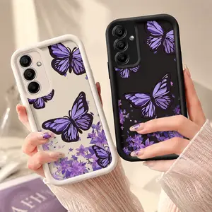 A purple butterfly design phone case for Girls TPU shockproof full protection case suitable for Samsung Galaxy S26 S25 S24 S23 S22 S21 Ultra Plus FE A13 A14/15/16/17/33/34/35/36/52/53/54, an ideal gift for friends and family