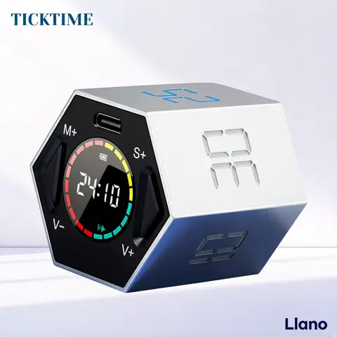 Pocket-Size Rechargeable Digital ABS Kitchen Timer - Ticktime Pomodoro Cube, Electronic Timer for ADHD Focus, Office Use, with Pause & Resume, Silent & Sound Alerts, Custom 3/5/10/15/25/30 Min Countdown