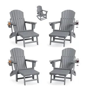 Comfortable Folding Adirondack Rocking Chair for Patio - HDPE All-Weather Outdoor Seat - Two Cup Holders - Ideal for Porch & Garden - Set of 4