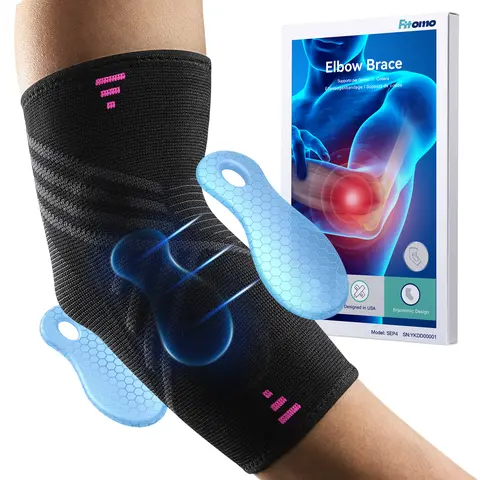 Fitomo Unisex Adults Elbow Support Strap - Breathable Compression Sports Arm Sleeves with Padded Targeted Cushion Pad, Adjustable, for Golf, Tennis, Volleyball, Weightlifting