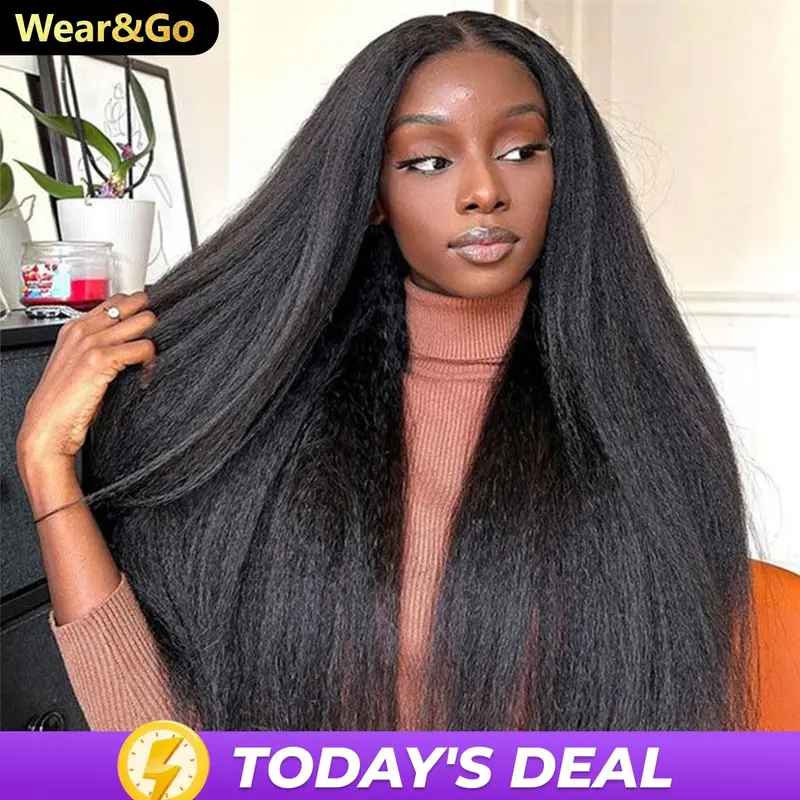 [Exclusive Deal] OQHAIR Wear Go Glueless Wigs Pre Bleached Kinky Straight Hair 7x5 Pre Cut Lace Closure Wigs With Pre Plucked Nautral Hairline Outdoorfun