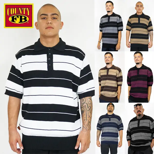 FB County Men's Charlie Brown Shirts Stripe Casual Polo Shirts
