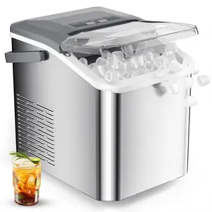 Ice Makers Countertop with Handle, 9 Ice Cubes in 6 Mins, 26.5Lbs/24H, 2 Sizes of  Ice, Portable Ice Maker Machine with Self-Cleaning, for  Kitchen Party RV Camping, Stainless Steel