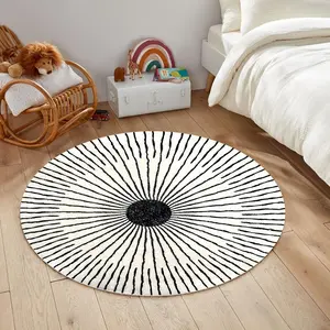 Black and White Striped Pattern Round Floor Mat, Creative Design Floor Carpet, Non-slip Soft Floor Mat for Home Living Room Bedroom Decor, Geometric Pattern Rug