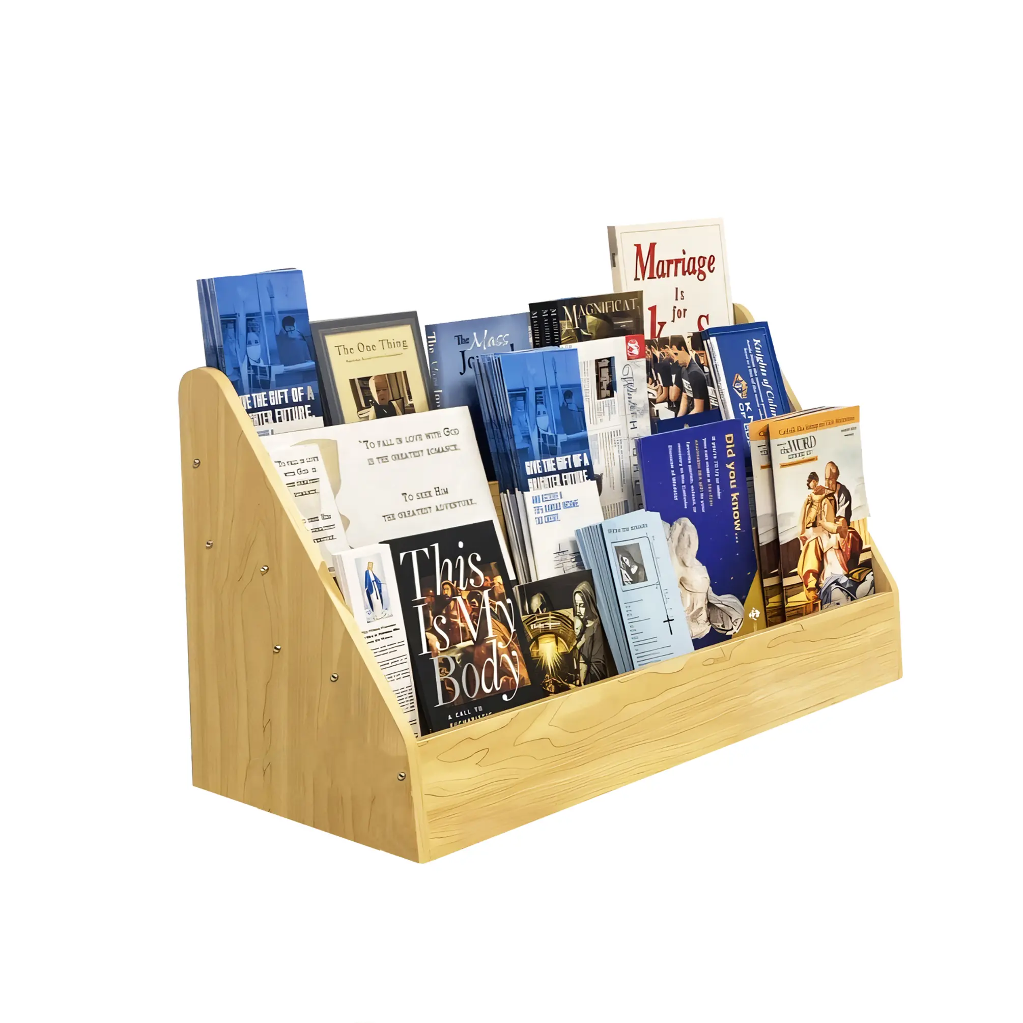 FixtureDisplays® Maple Color Countertop Book Shelf Display, Greeting Card Rack, Step Rack for Literature, Magazines, Brochure, Tile Sample Paint Brochure Holder, Unassembled 2904-MAPLE-NF