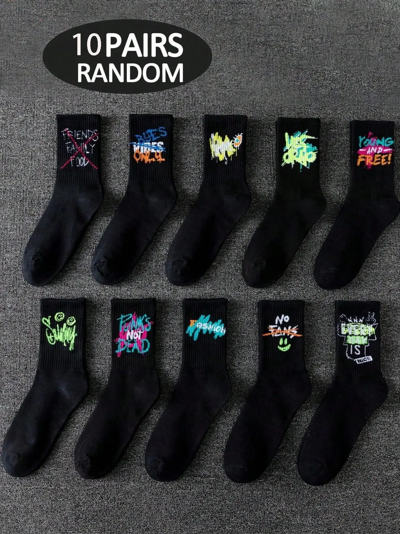 5/10 Pairs Graffiti Crew Socks, Anti-Odor Breathable Basketball Socks, Unisex Street Style, Soft Comfort, All Seasons