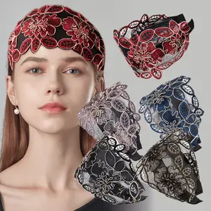 5 Pcs Wide Lace Embroidered Headband Anti Slip Wide Edge Headbands Hollow Headband for Women Girls Fashion Accessories
