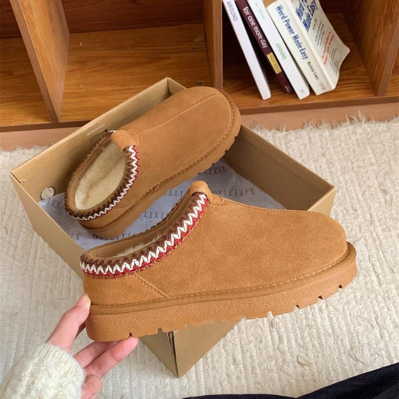 Fuzzy Platform Slip-on Slippers Women Men Suede Leather Ankle Boots for Indoor Outdoor Fall Winter Comfy House Shoes