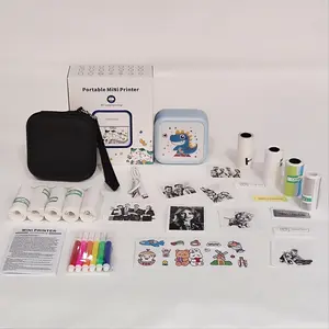 Portable Mini Printer Set, 1 Set Including 5 Rolls Colorful Self Adhesive Paper, 3 Rolls Label Paper, 1 Count Transparent Self Adhesive Paper, 6 Counts Marker Pen, 1 Count Cartoon Sticker