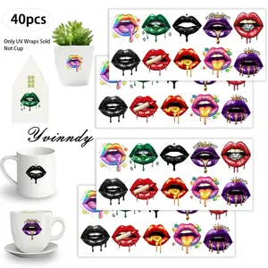 40Pcs/set Trendy And Cool Lip Makeup Iron On Stickers For Cup Be Waterproof UV DTF Printable Vinyl Paper Fun Designs Durable Construction Long-Lasting Adhesion Must-Have For Craft Enthusiasts Cups Mugs Sticker Sold Only Sticker Not Cup