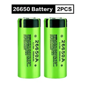 【2 PCS】 Original 26650 Lithium Battery 5000mAh Rechargeable Lithium Ion Battery 3.7V-4.2V Compatible with LED Flashlight, Remote Control Power Bank, Headlamp, Apartment Essentials, Home Tool, Assembled Battery