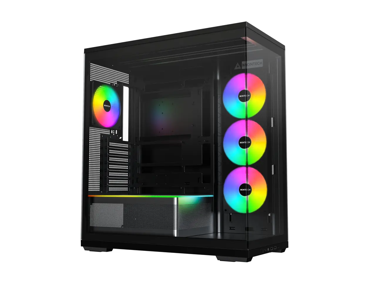 MONTECH TG3 Panoramic ATX Mid-Tower PC Case, Pre-Installed 360mm ARGB Unibody Fans & 1x120mm ARGB Fan, ARGB Strip, Supports 360mm Radiator, RTX 5090 GPUs & Back-Connect Motherboards, Black