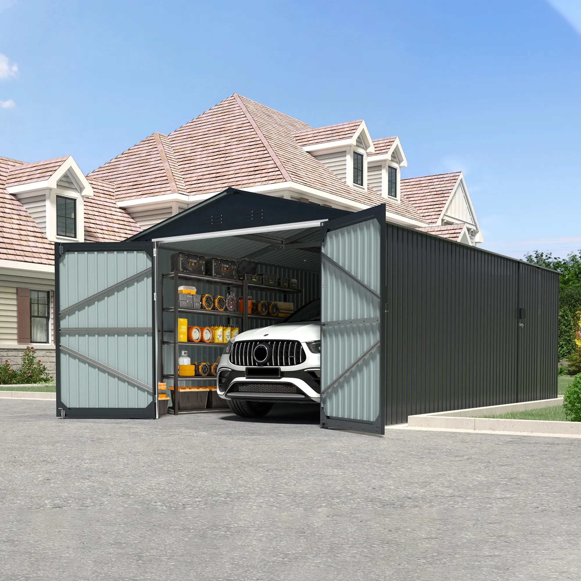 Outdoor Storage Shed, Large Metal Tool Shed for Backyard Garden Patio Lawn Black
