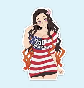 Patriotic Nezuko Anime Sticker - USA Flag 250th Anniversary Version Vinyl Decal - Aesthetic Demon Slayer Girl Anime Art for Laptop, Water Bottle & Tech Accessory