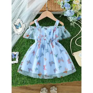 Blue Butterfly Print Off - Princess Dress for 2 - 3 Years Old Girls