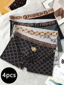 Men's Four-Piece Fashion Briefs Set, Trendy Prints, Comfortable Fit, Stylish Underwear for Daily Wear, Perfect for Men's Closet