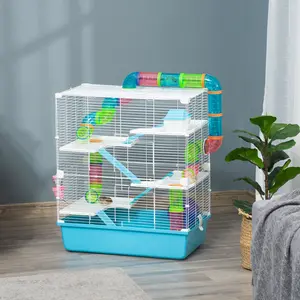 23" Extra Large Small Animal Cage - 5-Tier Portable Habitat with Carry Handles, Tubes, Tunnels, Exercise Wheel, Water Bottle, Food Dish, Light Blue for Hamsters, Rats