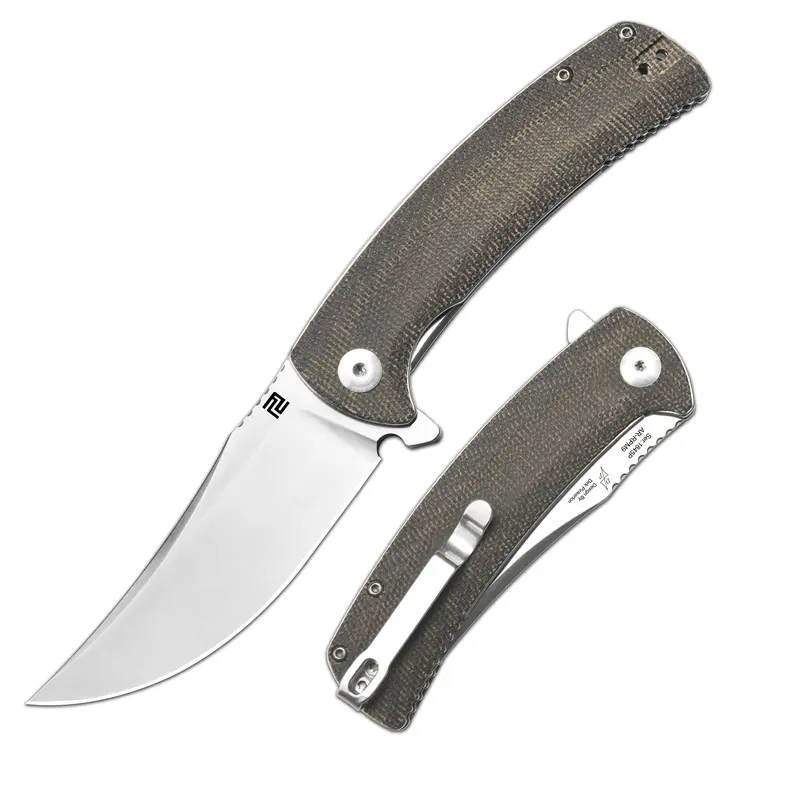 Dirk Pinkerton Artisan Cutlery Arroyo Pocket Knife - AR-RPM9 Steel Blade, Micarta/G10 Handles, 84.13mm, 3.53oz, RHP/LHP Clip - Outdoor Knives, Precision Camping Tool, EDC for Men, Father's Day Gift