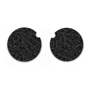 Black Cheetah Leopard Print Car Coasters, Neoprene Car Cup Holders Set of Two, Trendy Auto Accessories