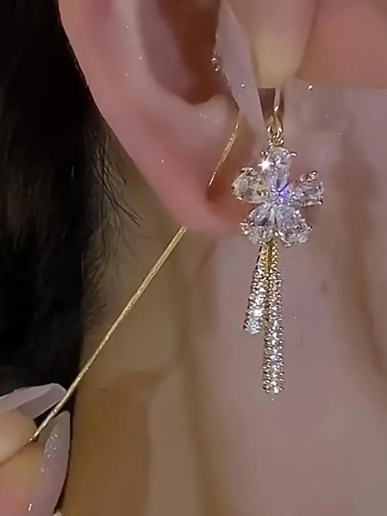 Fashion Artificial Crystal Decor Flower Design Threader Earrings, Elegant Jewelry for Women & Girls, Trendy All-match & Exquisite Jewelry for Party, Daily Decor, Gift for Birthday, Fashionable Earrings, Shining Earrings, Sparkling Ear Jewelry