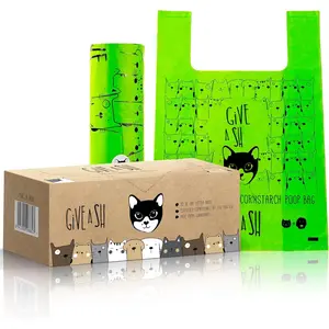 Certified Home Compostable Cat Litter Bags For Poop, 10% to Charity, Cornstarch-Based, 30 Extra Large Disposable Bags, NF T51-800 Compliant For Cleaning Litter Trays
