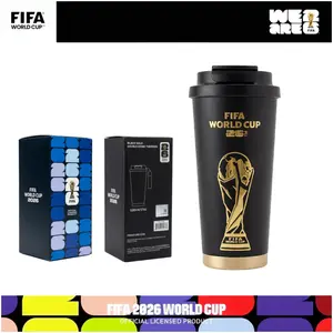 [FIFA World Cup 2026] Officially licensed black-and-gold soccer-themed insulated mug with a leak-proof lid and straw; large-capacity double-walled vacuum-insulated mug; coffee mug; the perfect choice for Father’s Day, travel, and gift-giving