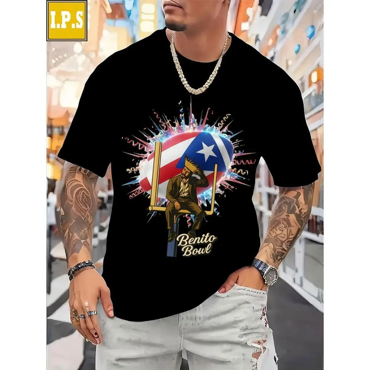 oein 100% Cotton Men Women Unisex Football Helmet Star Benito Bowl Graphic T - shirt, Stylized Abstract Lines Print, Casual Rip - Denim Matching, Light - Colored Fashion Top for Indoor Shopping Area, Comfortable and Durable, Machine Washable