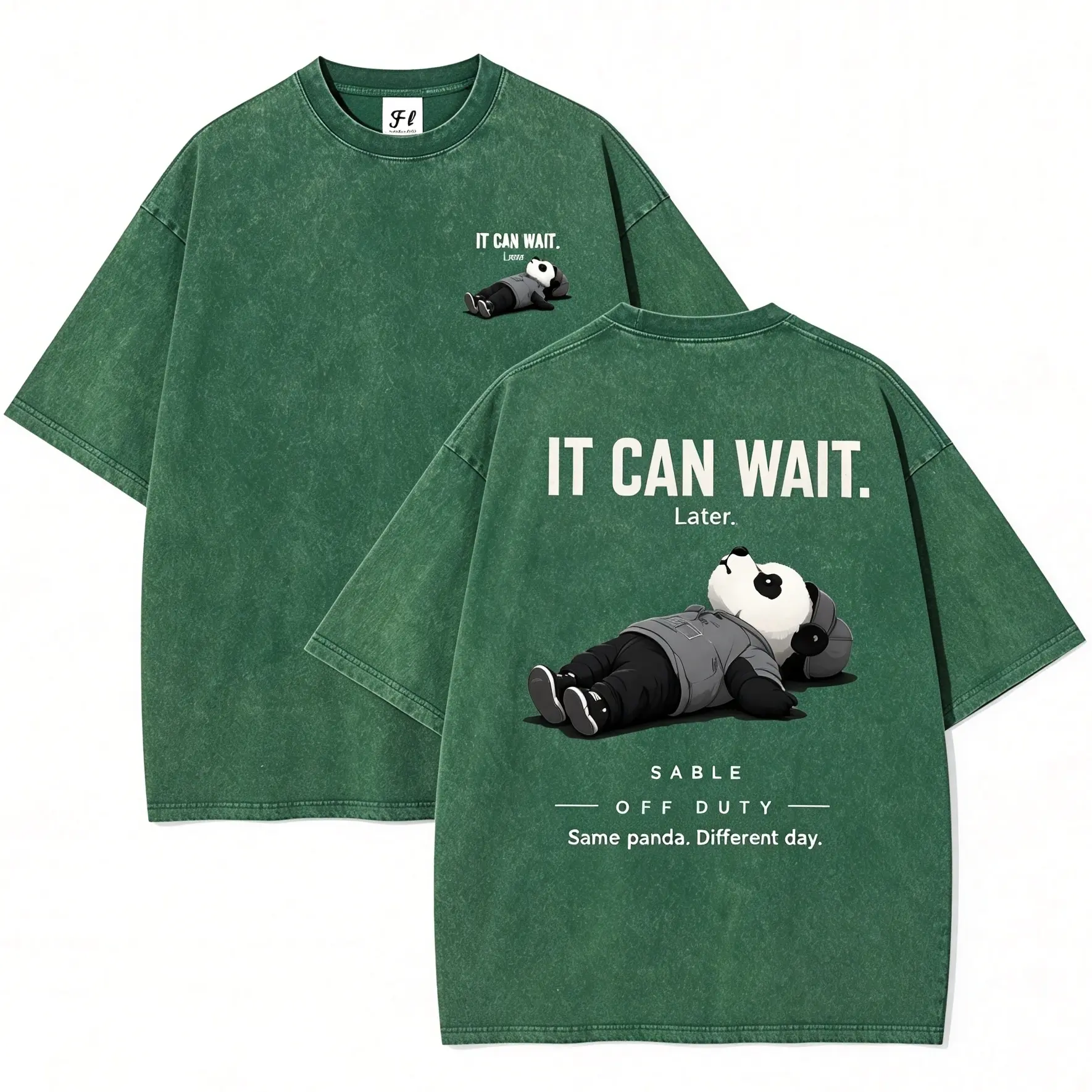 It Can Wait Later Funny Lazy Panda T-Shirt - Vintage Washed Oversized Unisex Tee, Procrastination Humor Graphic, Casual Streetwear Crewneck Top