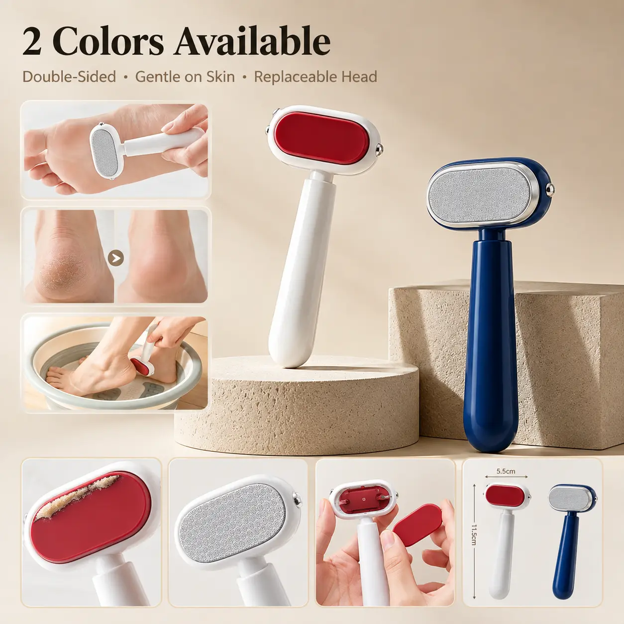 Portable Manual Foot Scraper, Dual Sided Callus Remover with Removable Washable Stainless Steel Blades, Safe Pedicure Dead Skin & Heel Exfoliator for Thick, Rough & Cracked Feet Skin - MM2