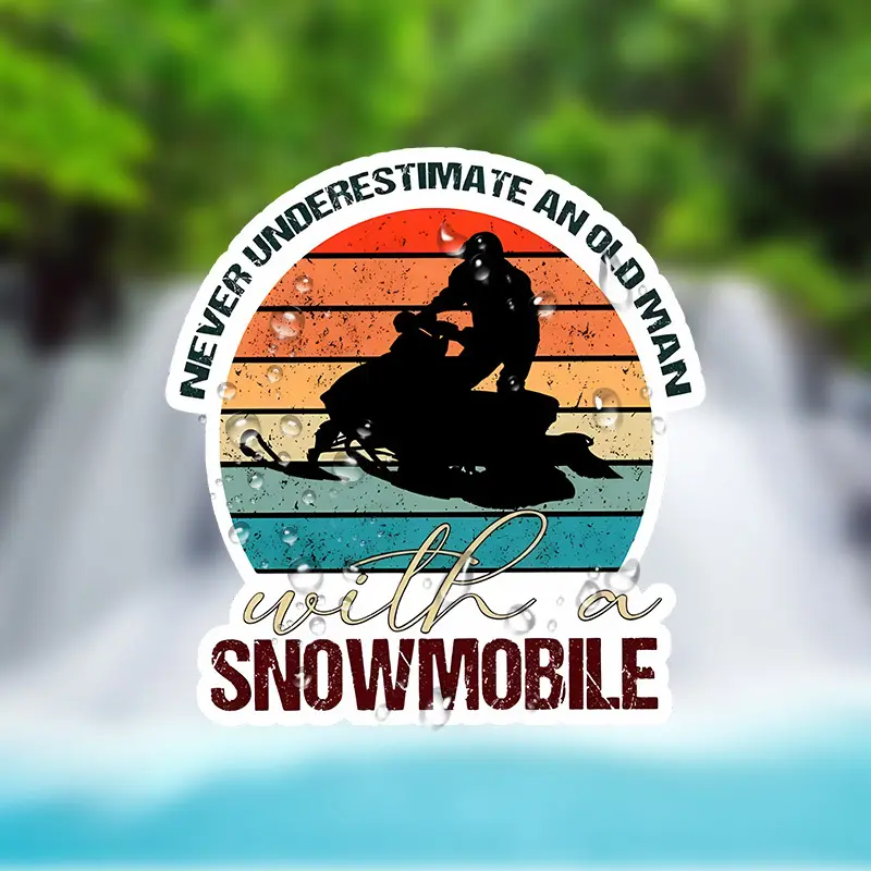Vintage Wilderness Snowmobile Car Sticker for Elderly Drivers, Suitable for Any Smooth Surface Such As Laptops, Cars, Suitcases, Bumpers, Refrigerators, Windows, Luggage Windows, Toolboxes, Motorcycles, Etc