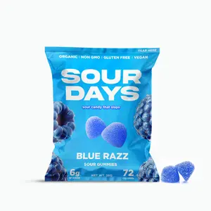 Sour Days Blue Razz Organic Sour Gummies - Non-GMO, Gluten-Free, Vegan, Naturally Sweetened with Fruit Extracts, 72 Calories, 36g
