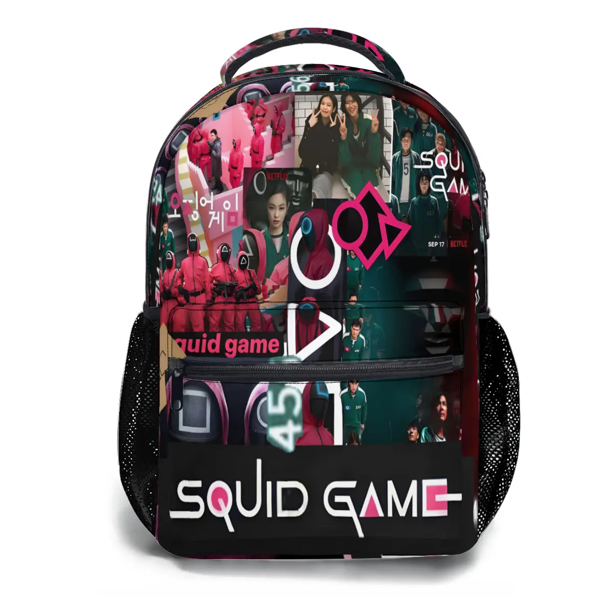 17" Squid Game Full-Print Casual Printed Backpack, Durable Waterproof Machine-Washable Daypack with Reinforced Base, Padded Adjustable Straps, 4 Pockets for Tech, Essentials & Outdoor Gear, Durable Backpack, Stylish Casual Daypack, One Size