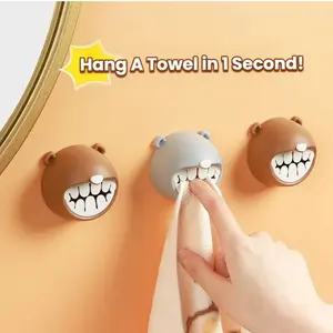 Bear Adhesive Hooks 3 PCS, Towel Rack, Funky Home Decor, Bathroom Decor Set, Room Organization Product, Girl Room Accessories, Trippy Room Decor, Whimsical Home Decor, Shower Organizer, Teen Room Decor for Girl, Kitchen Decor(1 Gray & 2 Brown)