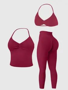Women's Sports Bra Set, High Waist Tight Pants, Detachable Pads, Butt Lifter, Yoga Fitness Daily Wear, 3-Piece, Yoga Clothes Set