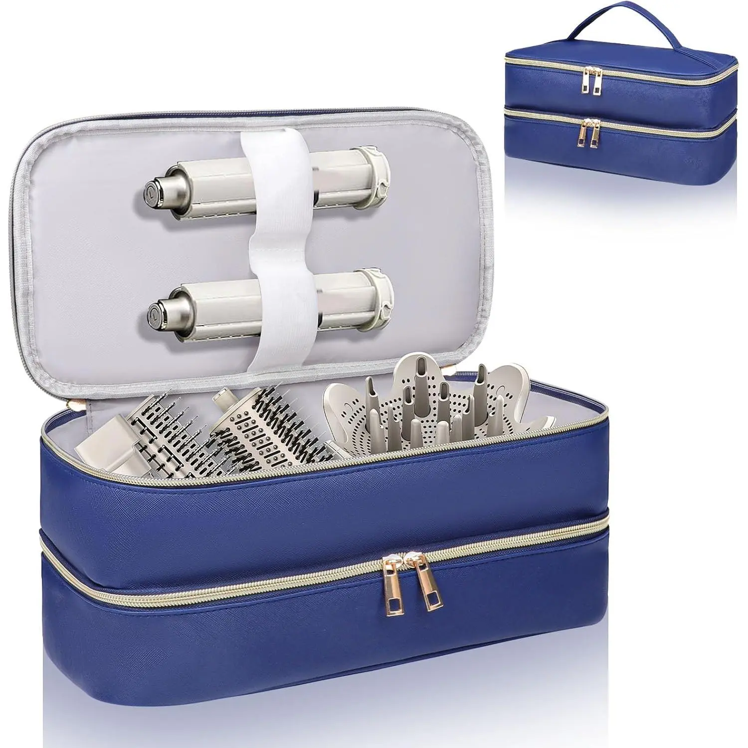 Travel Carrying Case for Shark Flex Style, Double Layer Storage Case for Shark SpeedStyle Hair Dryer Attachments, Waterproof PU Leather Organizer Bag for Shark Flexstyle Airwrap Styler (Blue)