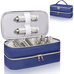 Travel Carrying Case for Shark Flex Style, Double Layer Storage Case for Shark SpeedStyle Hair Dryer Attachments, Waterproof PU Leather Organizer Bag for Shark Flexstyle Airwrap Styler (Blue)