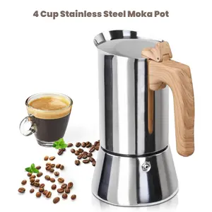 4 Cup Stainless Steel Moka Pot 304 Stovetop Espresso Coffee Maker Italian Style Greca Cafe Brewer 200ml Camping Travel Mother Birthday Gift
