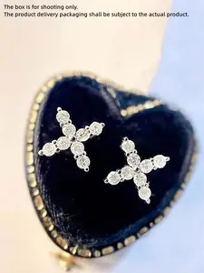 1 Pair Simple Cubic Zirconia Stud Earrings For Women For Wedding Engagement Anniversary Party Jewelry Valentine's Day Gift