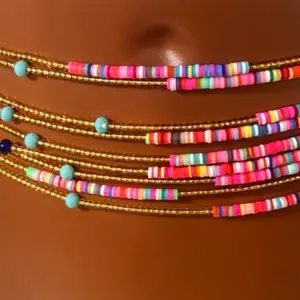 Bubblegum Rebel Waist Beads - Colorful Beaded Accessory with Gold Accents and Multicolored Strands