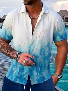 Men's All Over Plants Print Short Sleeve Shirt, Button Up Shirt, Casual Button Down, Casual Button Collared Regular Fit Button Front Top for Summer, Fashion Men's Clothes for Beach Vacation, Menswear