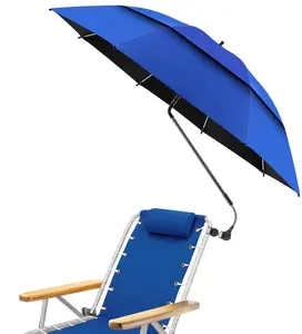 49 Inch Double Canopy Portable Clip On Beach Umbrella, 360° Adjustable Clamp Mount Outdoor Shade Umbrella, Windproof Waterproof Multi-scene Sun Shade for Beach Chair, Golf Cart, Stroller, Wheelchair, Fishing & Patio Camping Use