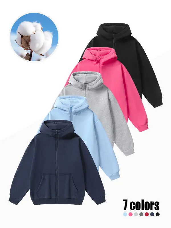 Unisex full-zip hooded sweatshirt, oversized long-sleeve hoodie with pockets, casual street hoodie for men and women