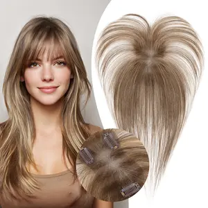 SEGOHAIR Real Human Hair Toppers for Women with Air Bangs 360° Full Coverage, 3D Secure Clips, 2.76"x4.33" Breathable Lace Base 11 Inch Lightweight Hairpieces for High Hairline & Gray Hair Coverage, Natural Looking & Comfortable to Wear