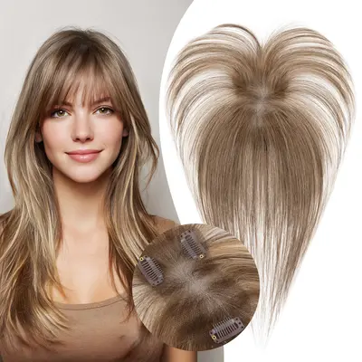Human Hair Topper 11 Inch Clip In with Bangs Lace Base for Thinning Hair Amazon.com : Hair Toppers for Women 12 Inch Human Hair  main image 2