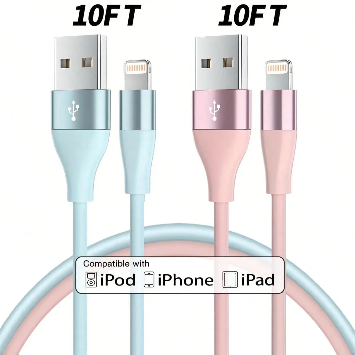 10FT USB-A for Lightning Charging Cable, Portable Charger Data Cable Compatible with iPhone 14/13/12ProMax/12Mini/11 Pro/XS Max/XR/X/8/7/6Plus
