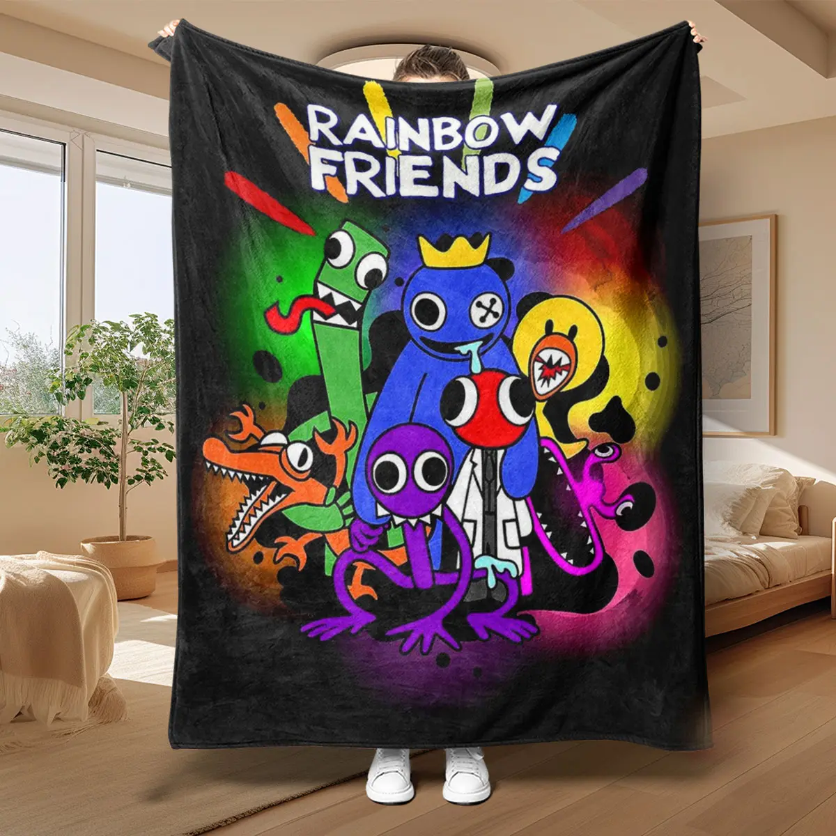 Rainbow Friends Theme Fleece Blanket, Soft Skin-Friendly Material for Sofa Bed Office, All-Season Use and Easy to Wash, Machine Washable Blanket, Soft Cozy Throw, Cozy Warm Blanket, Soft Blankets