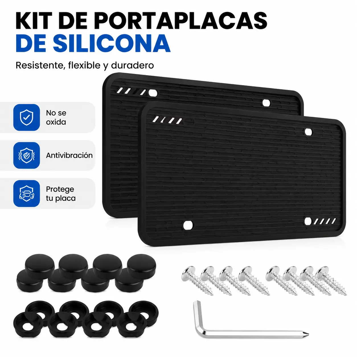 Car License Plate Protector Frame, Flexible Silicone Construction, Vibration Reduction Design, UV & Rain Resistant, Complete Mount Kit Included, Universal Exterior Auto Accessory for Drivers