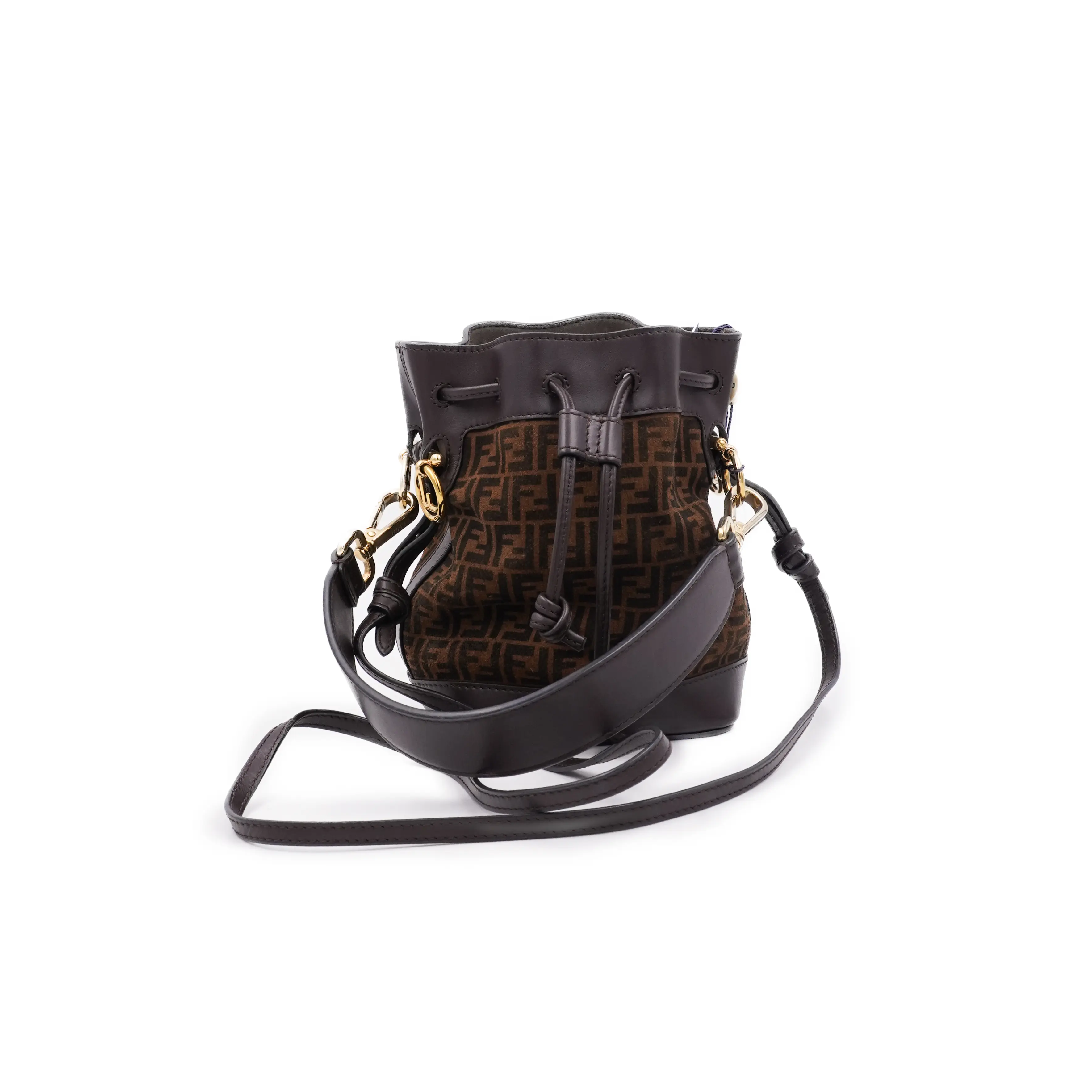 Pre-owned FENDI Leather Bucket Bags Brown FF Monogram Tresor Bucket Bag JM BS05
