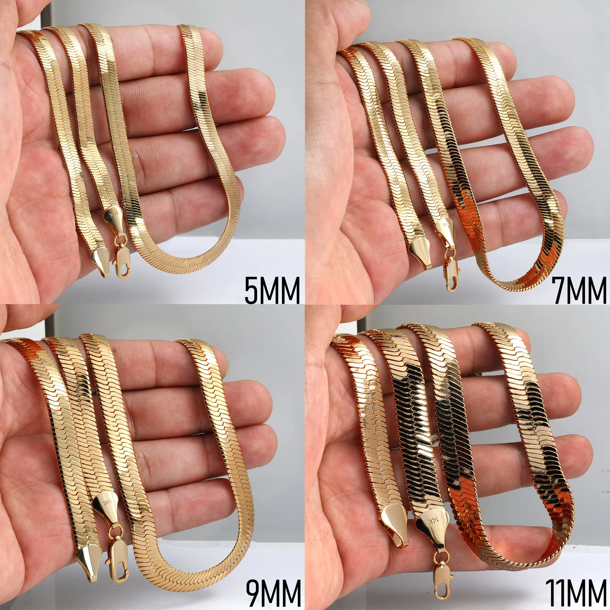 BLINGKINGSTAR - 14k Stamped Gold Herringbone Chain Necklace For Men | 4mm 5mm 7mm 9mm & 11mm - 24"In Men's Hip Hop Style Fashion Gold Plated Women's Bling Costume Jewelry Accessory Father's Day Gift
